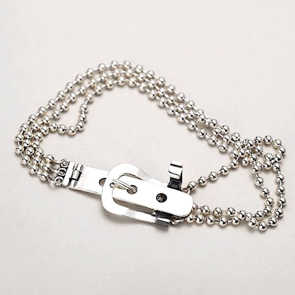 Sterling Silver Buckle Beaded Chain Bracelet - Picture 3 of 11